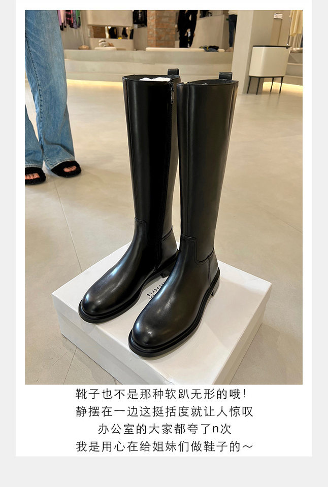 Bốt cao cổ nữ da lộn mũi tròn khóa vàng, gót vừa 3–5 cm, đế dày — Màu đen (lót lông cừu), Màu đen (lớp lót đơn) chi tiết 10