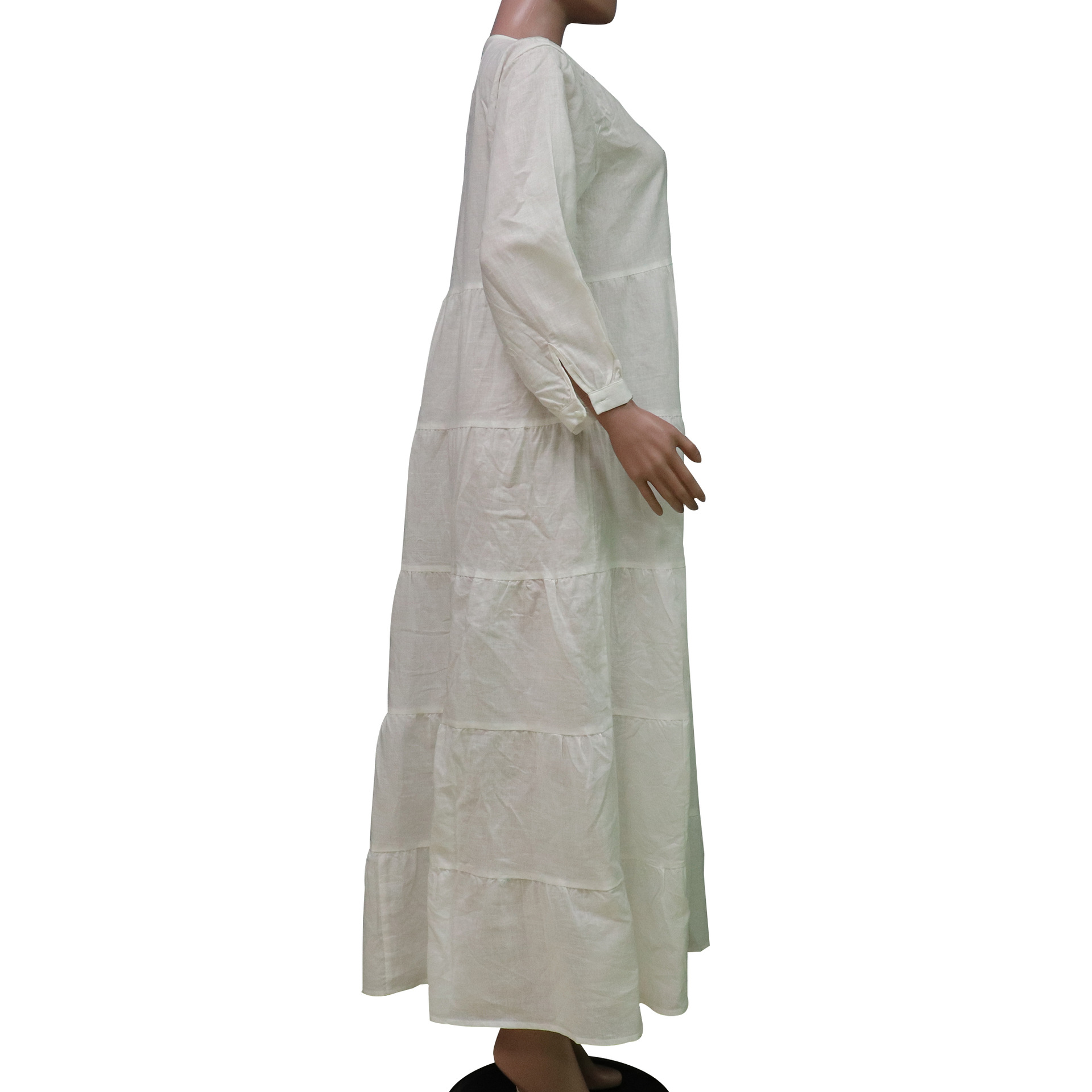 Böhmisches V-ausschnitt Langarm Kleid Aus Baumwolle Und Leinen_voghion.com