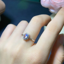 新款天然蓝月光石戒指S925银镶嵌主石4x6mm百搭网红爆款女饰批发