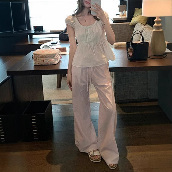 Yuyurel Cecilia Romantic Lace Blouse Summer Small Lantern Sleeve Large U-Neck Baby Blouse