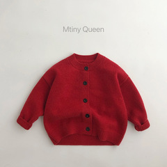 Warm skin feel ~ great style ~ New Year's Korean version of winter children's sweaters for men and women trendy fashionable knitted cardigans forest red