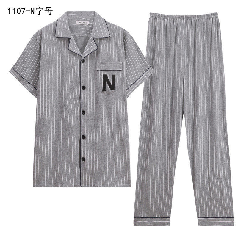 Pijamas de hombre Pijamas de manga corta de verano de algodón delgado para hombres jóvenes y de mediana edad sueltos de primavera y verano traje de desgaste para el hogar