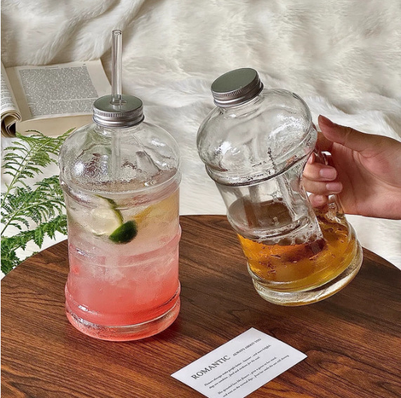 厂家批发新款吨吨桶玻璃桶饮料瓶果汁奶茶外带瓶500ML 750ml1000M