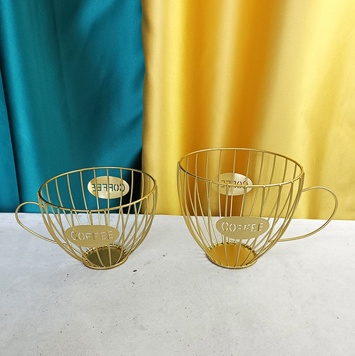 Factory direct sales cross-border creative iron wire round coffee seatless iron fruit plate spray-painted electroplated golden iron ornaments