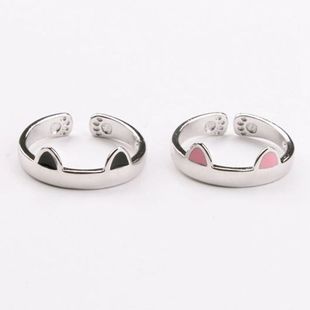 Cat Ear Ring Female Korean Style Student Simple Creative Trendy Index Finger Opening Ins Couple Adjustable Ring