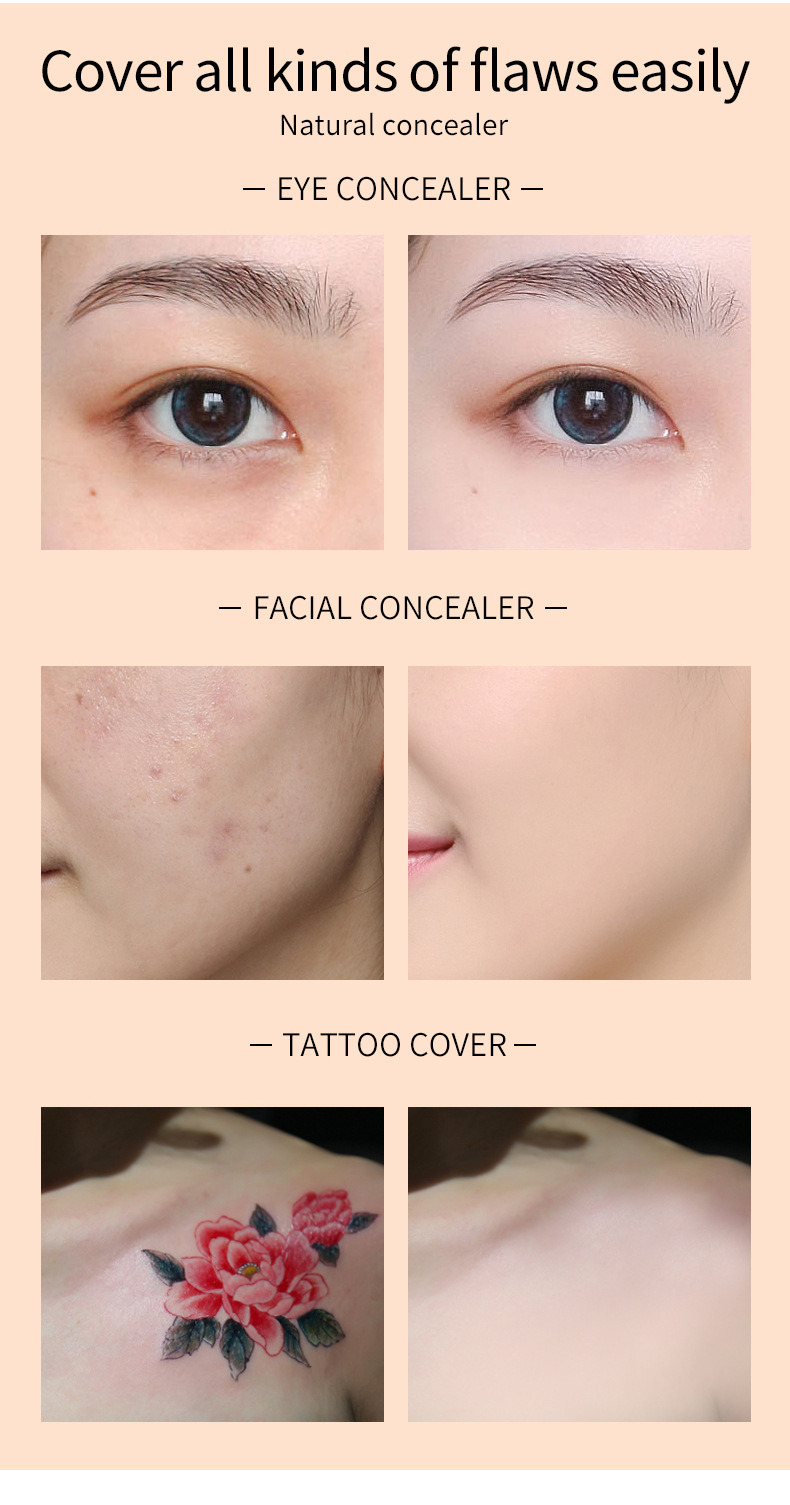 VIBELY Waterproof and non-smudging Concealer covers facial spots, acne marks, dark circles, tattoos, skin tone and foundation undefined
