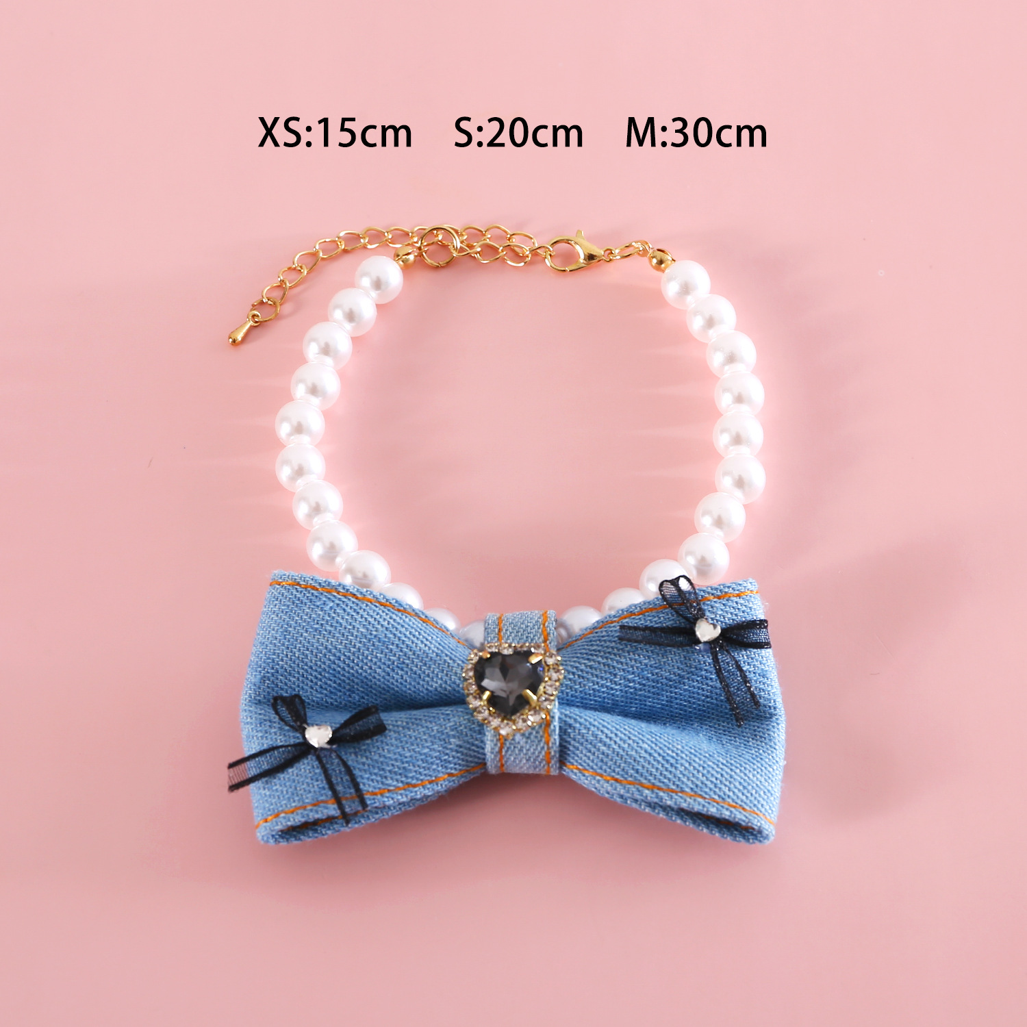 Perla de mascota collar de vaqueros princesa viento amor gemas diamante arco de cumpleaños alemán gato que oso collar