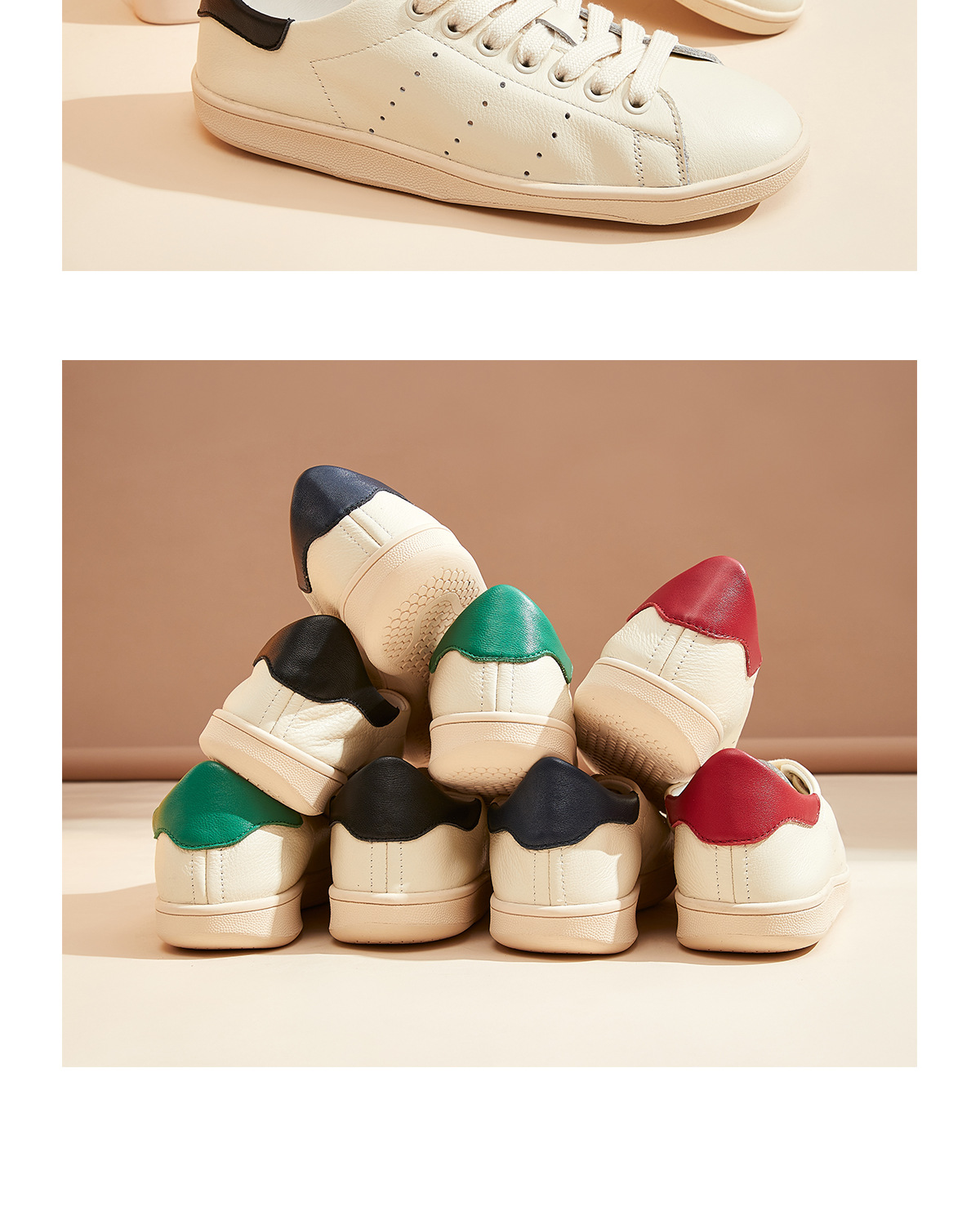 Płaskie, codzienne trampki dla par, mężczyzn i kobiet, jesienna biała warstwa noska ze skóry bydlęcej, okrągłe białe buty z noskiem, białe buty ze skóry bydlęcej_voghion.com