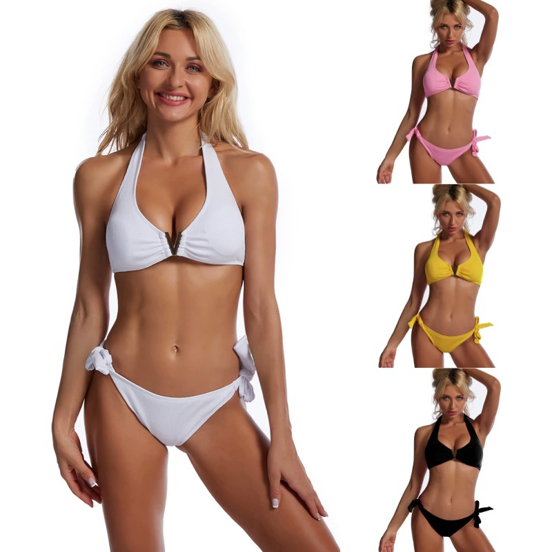 Solid split sexy swimwear, drawstring, backless, (Physicals)