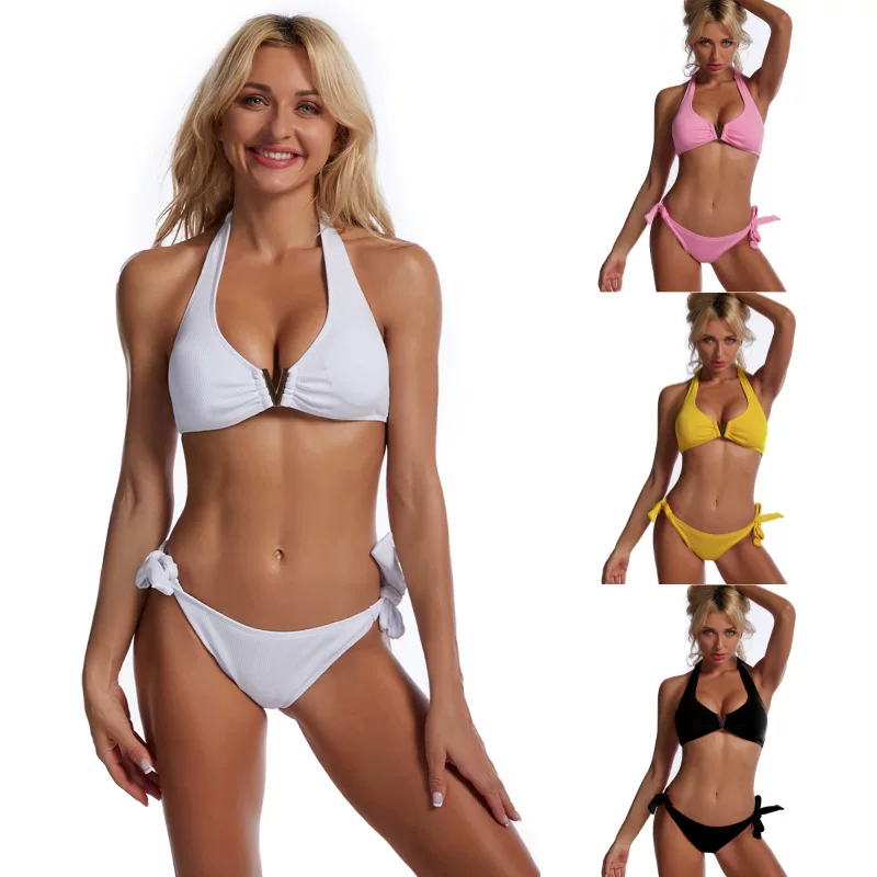 Solid split sexy swimwear, drawstring, backless, (Physicals)