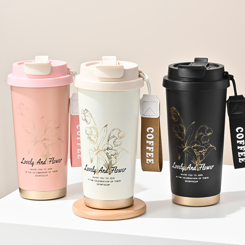 Taza de café de acero inoxidable 316 taza de cerámica de alta belleza ins taza de automóvil portátil de niñas al por mayor