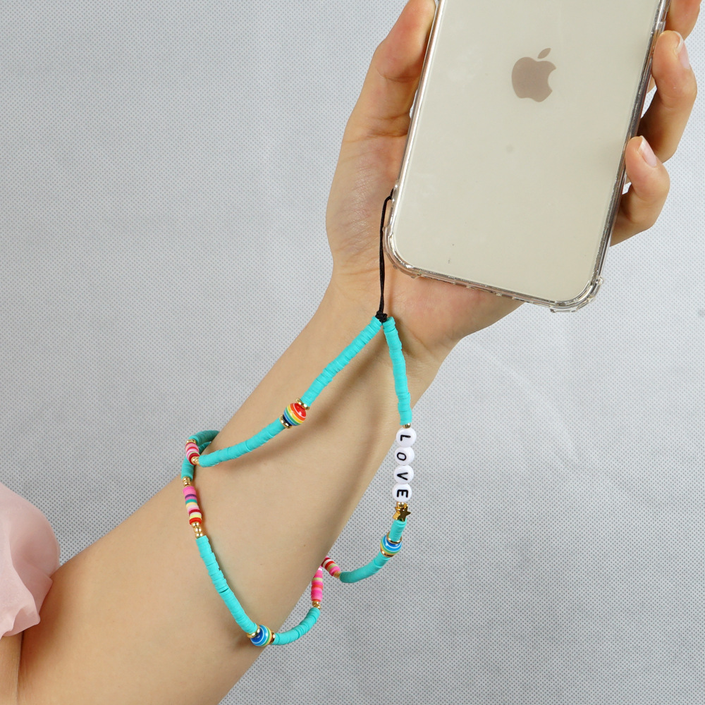 Nihaojewelry Wholesale Accessories Letter Mixed Color Soft Clay Striped Colored Mobile Phone Chain display picture 3