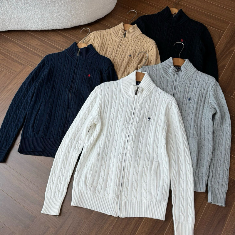 High-quality RL Ralph Lauren men's autumn and winter cable knit sweater with zipper, warm cardigan High-quality RL Ralph Lauren men's autumn and winter cable knit sweater with zipper, warm cardigan