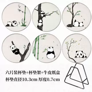 批发圆形陶瓷杯垫 熊猫花花防滑锅垫隔热垫旅游纪念品可制定LOGO