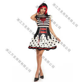 万圣节服装舞台表演服 条纹波点血迹小丑蓬蓬裙 马戏团僵尸服装