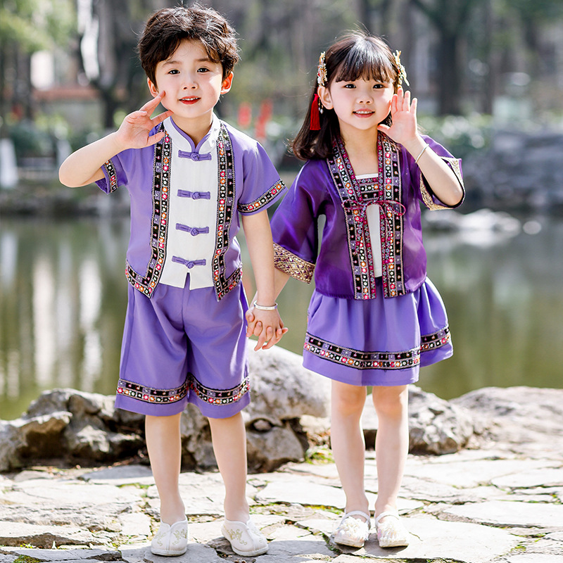 苗族夏季少数民族男女童汉服云南西双版纳傣族六一儿童表演出服装