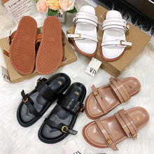 ins跨境新款欧美大码松糕一字型拖鞋款纯色饰扣厚底女士凉鞋shoes