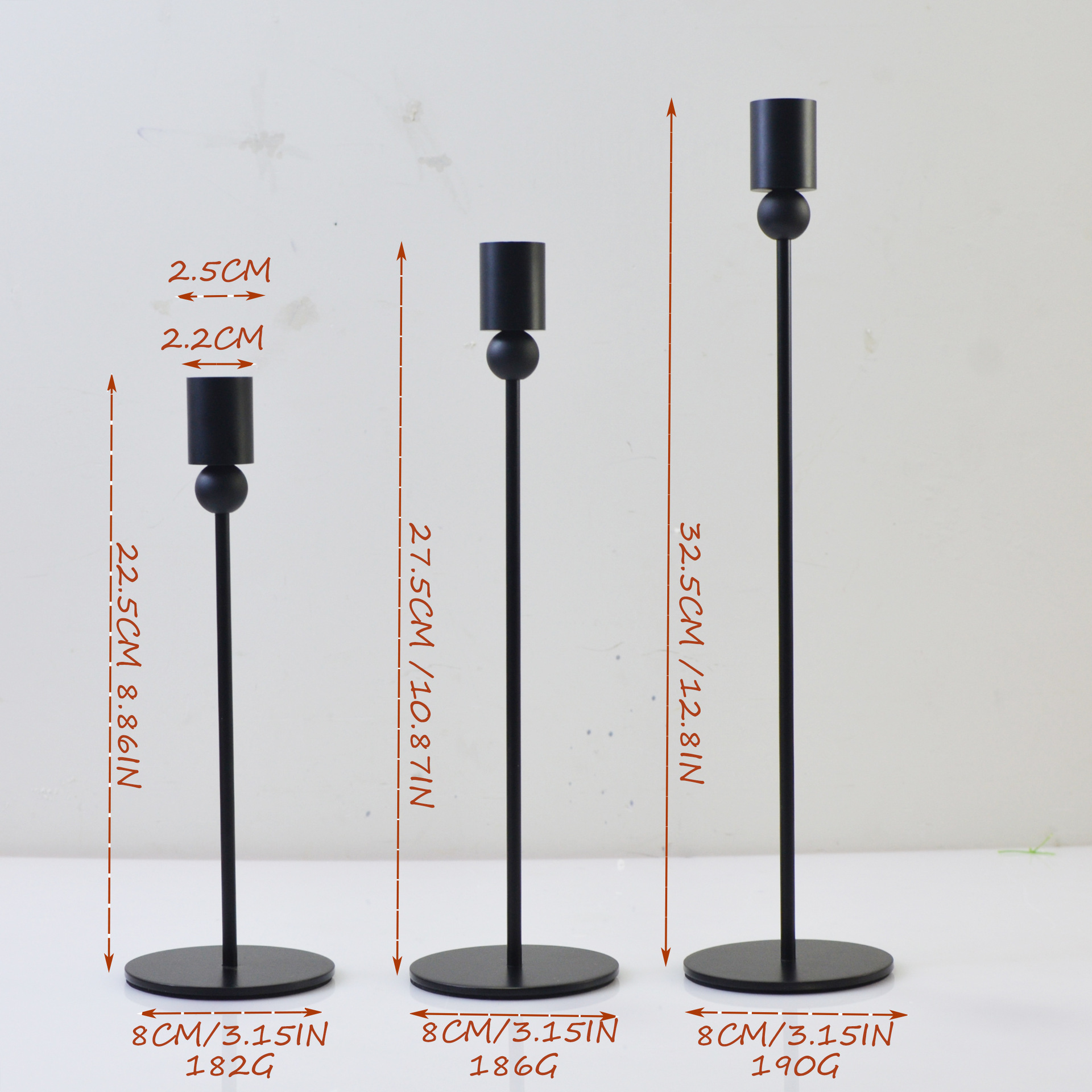 Nordic bola de hierro decorativo titular de la vela de tres piezas conjunto simple candelabro Negro occidental de una sola cabeza decoración candelabro transfronterizo