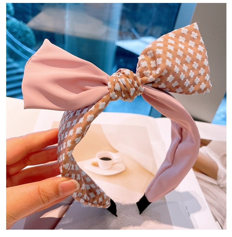 Retro Houndstooth Color Matching Bow Headband display picture 1