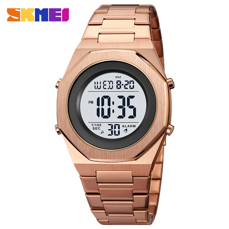 Skmei skmei moda octogonal correa de acero reloj electrónico de los hombres pantalla digital multifuncional reloj luminoso hombres 2066