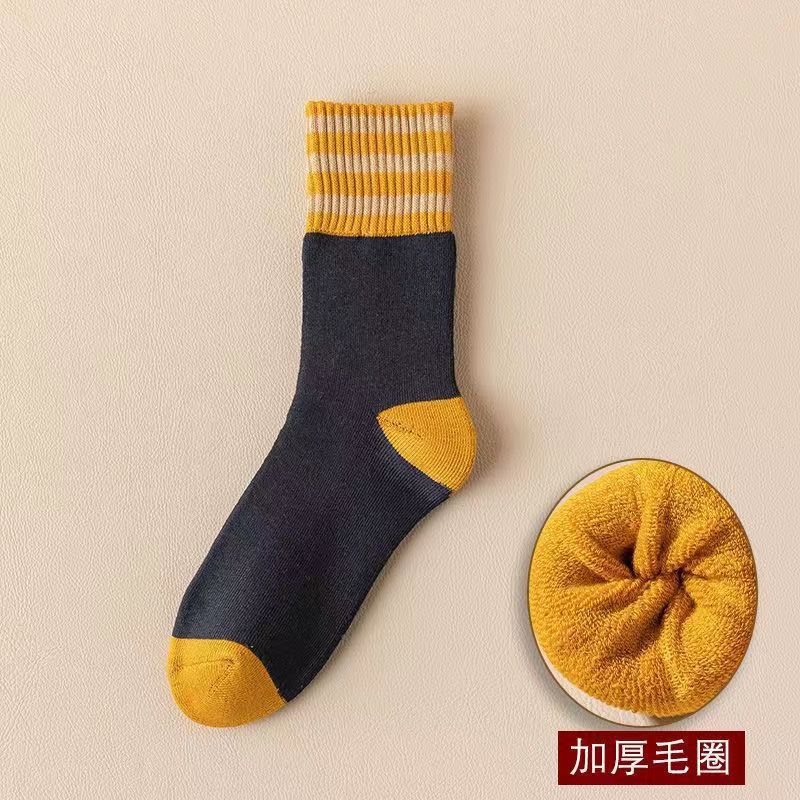 厚い靴下男性秋冬純色タオル靴下保温靴下男女中筒靴下保温靴下ストッキング床靴下