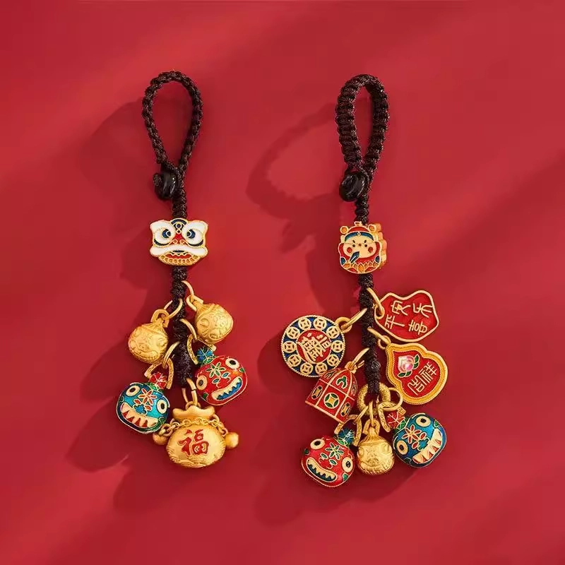 Брелок для семьи из трех человек, кулон «Счастливый золотой зверь», украшение для автомобильного брелока, красочное растение в коробке.