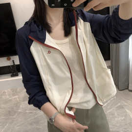 功能型防晒薄款抽绳连帽外套2026夏新撞色插肩连拉链开衫合身上衣