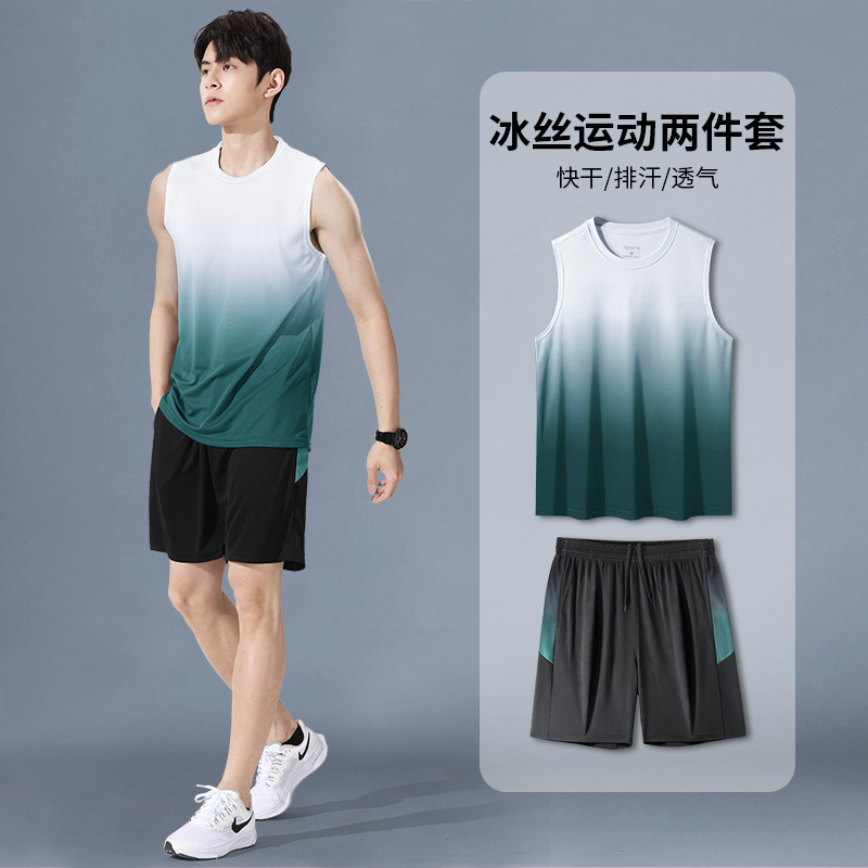 健身衣服男冰丝速干运动服套装秋冬短袖晨跑步羽毛篮球训练房短裤|undefined