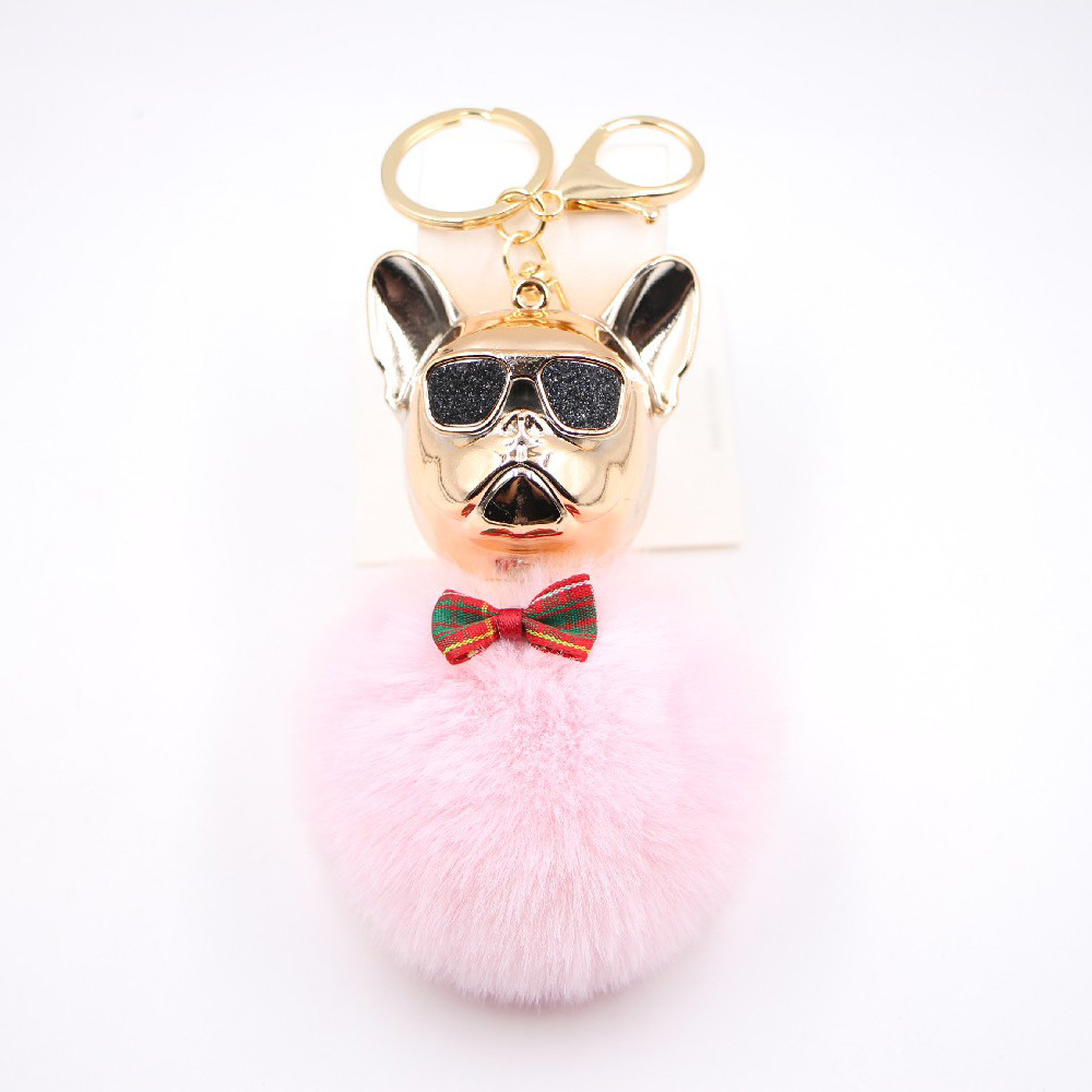 New Cross-border Cool Dog Creative Sunglasses French Bulldog Car Pendant Cute Dog Keychain Hair Ball Bag Pendant display picture 17