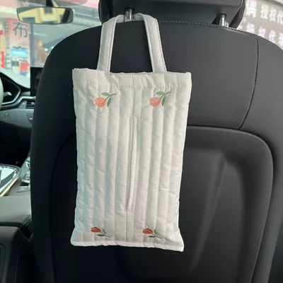Car tissue box cotton Car tissue box/set - striped-embroidered-multiple-tulips-hanging-smoke