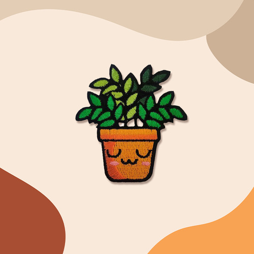 Plant potted cartoon embroidery cloth sticker with adhesive backing and ironing computer embroidery bag decoration repair down jacket patch sticker