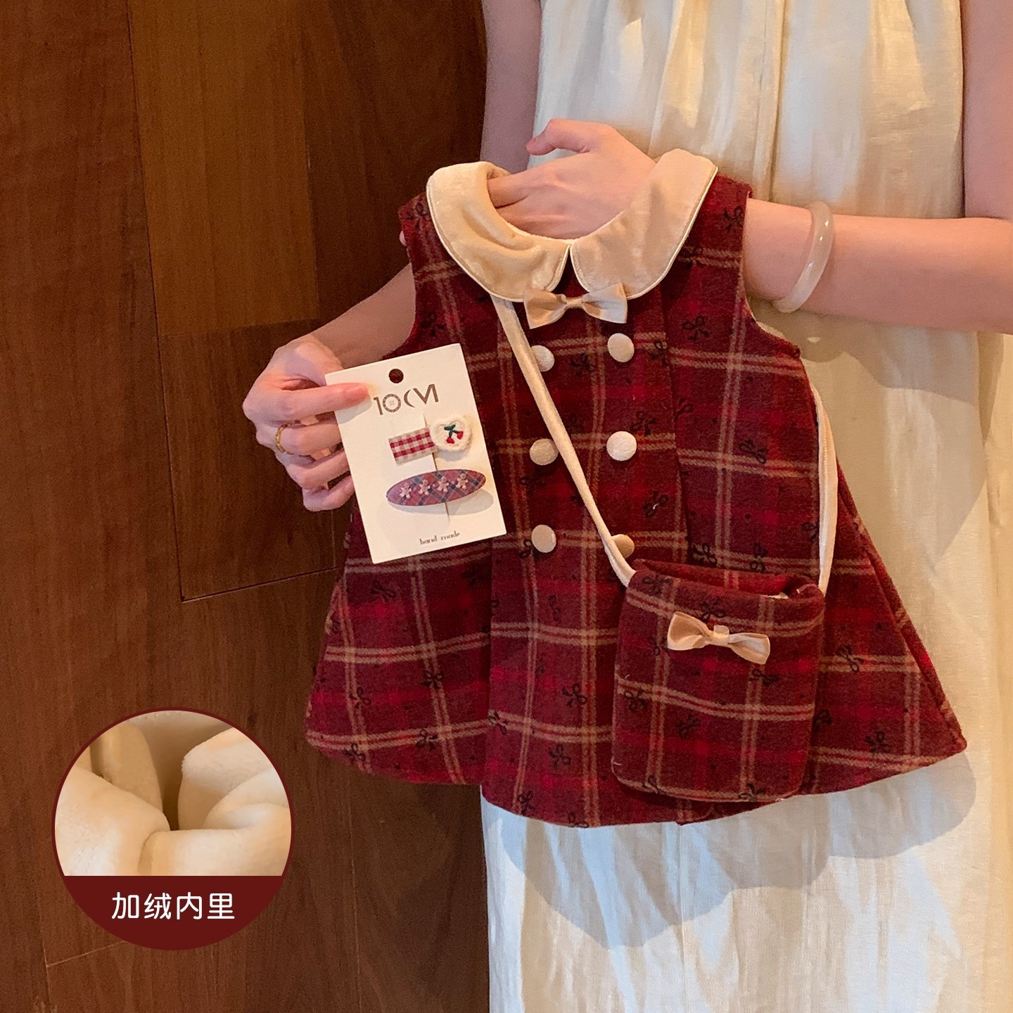 Girls' Winter Dress 2026 New Style Baby Girl Fleece-Lined Red Plaid Little Chanel Style New Year's First Birthday Red Dress