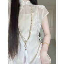 新中式复古国风清冷感温婉气质白色吊带连衣裙配旗袍罩衫两件套