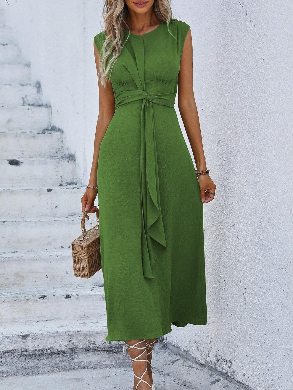 327g Weight Midi Dress Dress Length Type Sleeveless Sleeve Length Sheath Dress Dresses Type Sleeveless Sleeve Type Polyester Fabric Type Elastic Waist Waist Line Holiday Occasion Round Neck Neckline Regular Fit Fit Type Solid Color Pattern Summer Season Women's Gender Streetwear Style Wholesale Women's Streetwear Solid Color Holiday Round Neck Sleeveless Sheath Dress 30