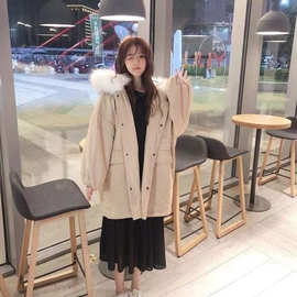外套女中长款冬季新款韩版宽松大毛领棉衣棉服学生加厚工装面包服