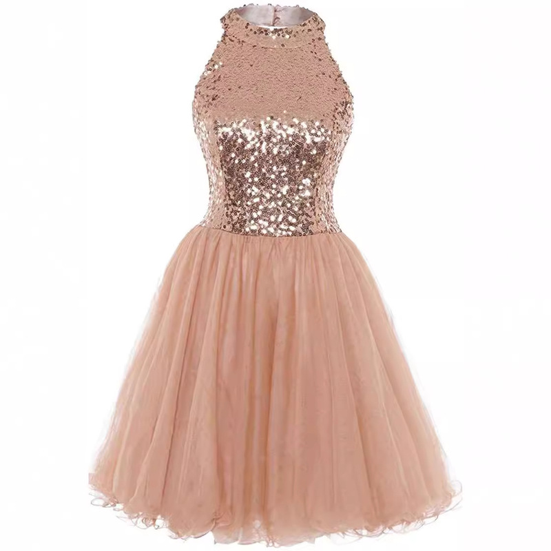 Factory Direct Homecoming Dress Cocktail Dress Short Sequin Sling Backless Evening Dress A- line Dress