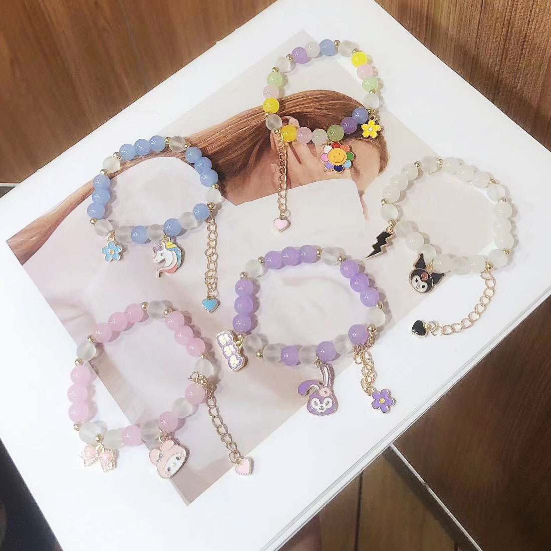 new pattern Simplicity Cartoon jade colour Beading manual Bracelet Sanrio alloy student Glass Bracelet Jewelry