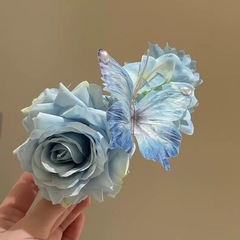 蝶恋花魂 ~ オリジナルの青い花のヘアピン春の新作蝶の頭飾りリゾート風高級感カード