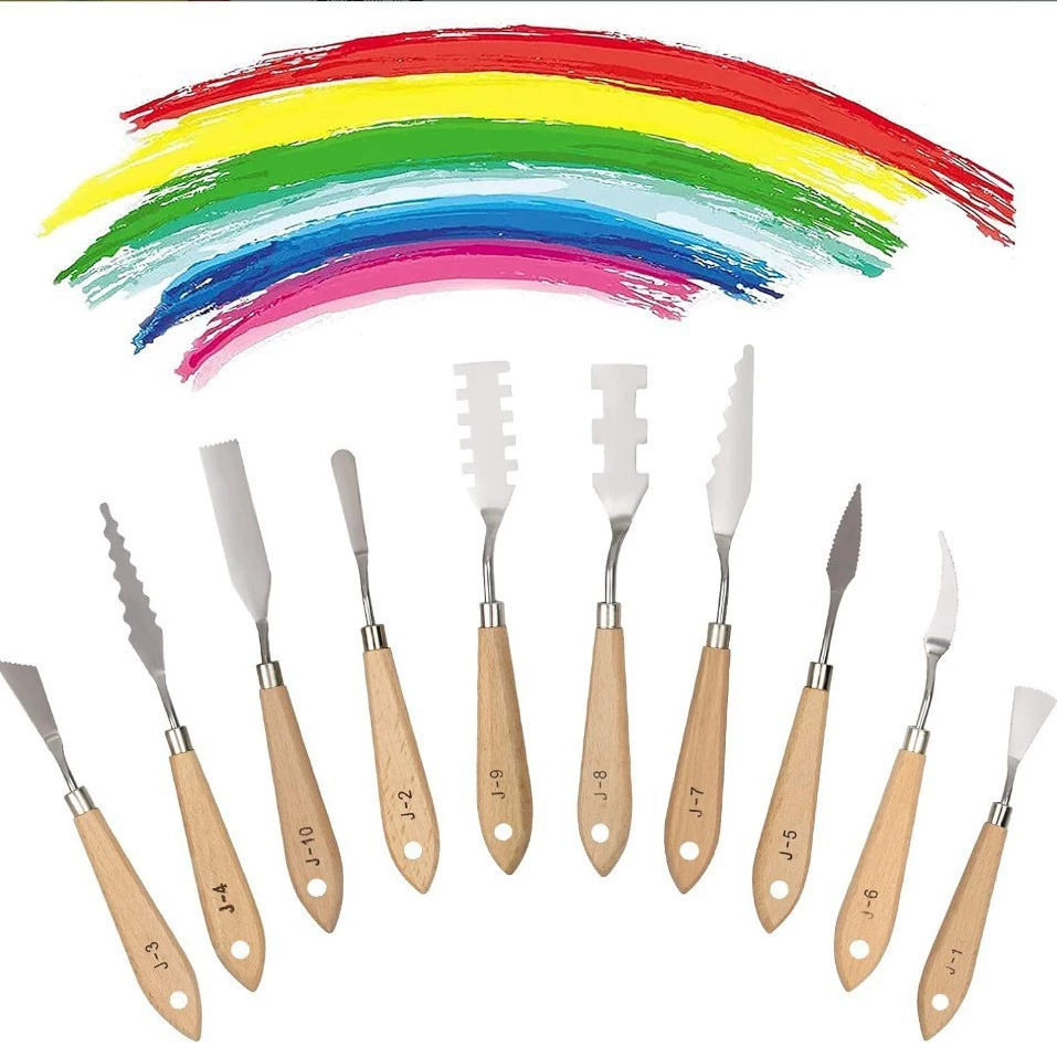 Cuchillo de pintura al óleo de arte al por mayor nuevo raspador de color de acero inoxidable raspador de pintura de gouache juego de 5 piezas suministro de comercio exterior