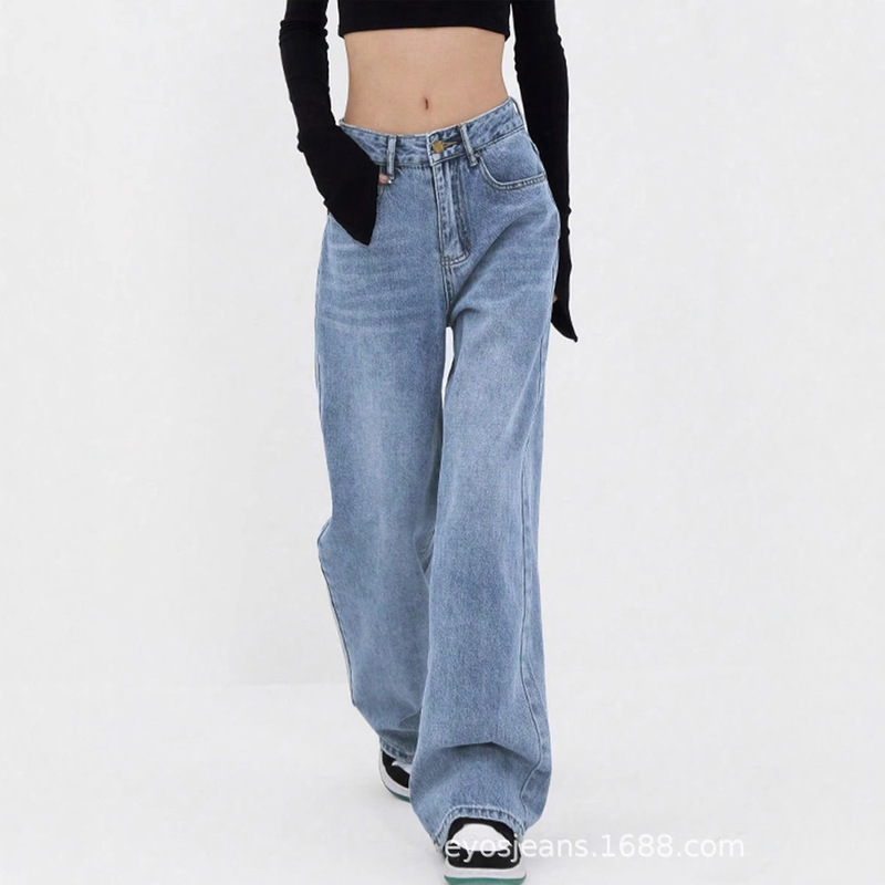 Cross-Border Women's Jeans Summer 2026 New Style Loose Plus-Size Wide-Leg Jeans Y2K Style Floor-Length Pants
