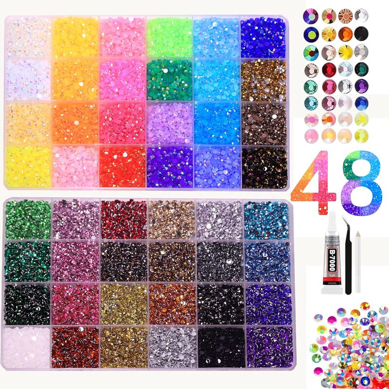 48 Colors 3mm Resin Rhinestones for DIY Inlay Set Flat-Back Gems for Handmade Nail Art Diamond Art