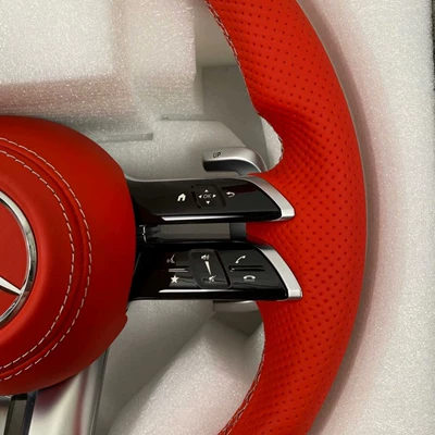 red genuine leather, with – Steering wheel