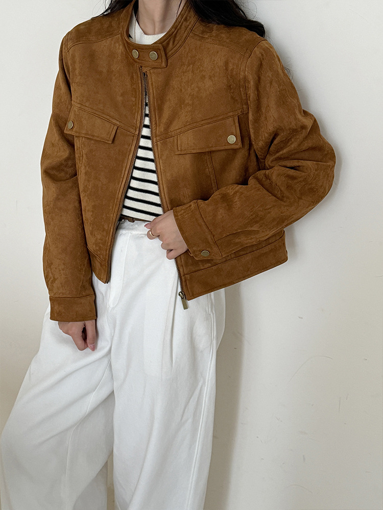 [本初] 小柄なアメリカのレトロなスエードのコート女性24秋冬のゆるいダウンジャケットの上着