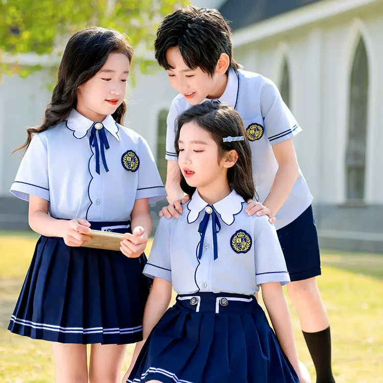 小学生校服夏季学院风衬衫套装幼儿园园服英伦风班服毕业班合唱服