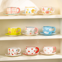 手握りコーヒーカップかわいい少女心陶磁器カップ家庭用手描き高颜値午後カップカップクリエイティブカップ