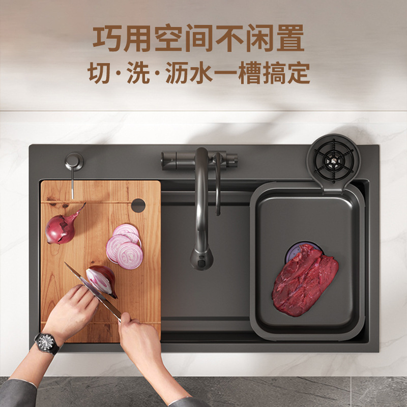 Lavadora de platos de acero inoxidable 304 gran fregadero de lavado de platos de cocina doméstica con un conjunto completo