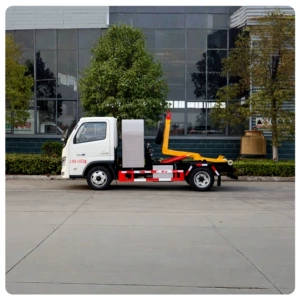 Foton Xiangling blue license plate pure electric hook-arm garbage truck, 3-8 cubic meters box size optional, for residential waste collection