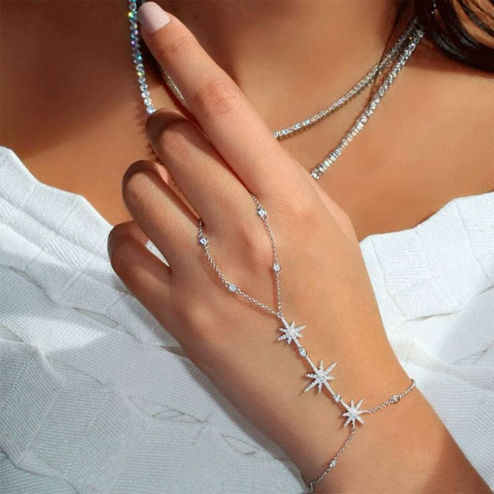 Трансграничные огненные звезды с пальцами браслет женский легкий экстравагантный стиль модный тренд водяной бриллиант браслет на спине нишевые дизайнерские украшения