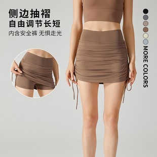 2025 Spring and Summer New Yoga Pants Drawstring Strap Badminton Skirt Women's Lined Anti-Light Fitness Sports Skirt Women