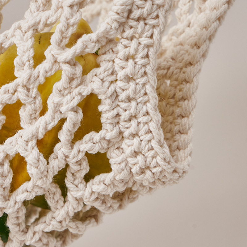 跨境懸掛水果吊籃網兜 手工編織棉繩蔬果網兜懸掛式儲物袋